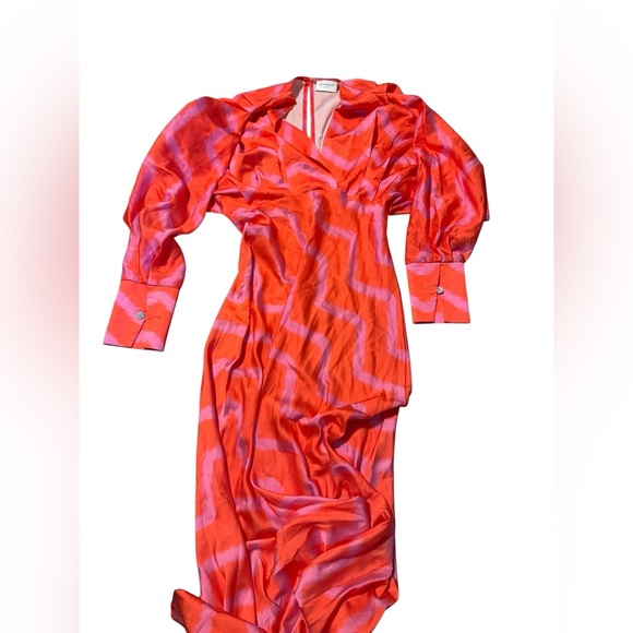 Les Jumelles Antwerp Toby Vibrant Red Zigzag Long Sleeve Dress Size T2/Medium - Picture 4 of 8
